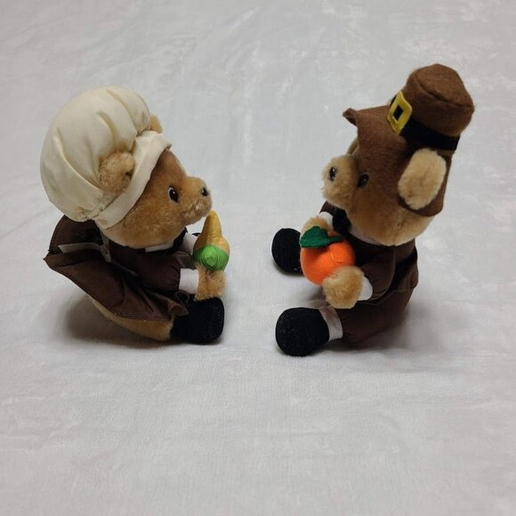 Vintage Russ Berrie Thanksgiving Pilgrim Bear Set Priscilla John Plush Dolls 8" - Picture 8 of 10